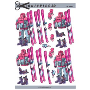 3D klippeark - Fritid, Ski-udstyr i r�de/pink farver
