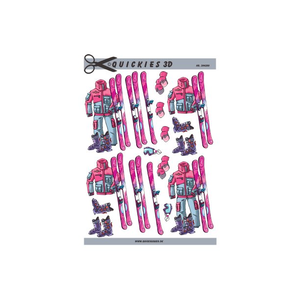 3D klippeark - Fritid, Ski-udstyr i r�de/pink farver