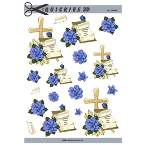 3D klippeark - Konfirmation. Kors, bl� blomst 