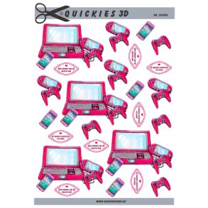 3D klippeark - IT og mobil, pink computer, mobil & spilleudstyr