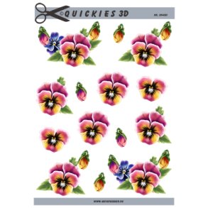 3D klippeark - Blomster, stedmoderblomster i pink, gule og bl� farver