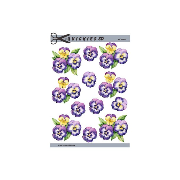 3D klippeark - Blomster, stedmoderblomster i lilla og gule farver