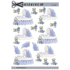 3D klippeark - Baby i moseskurv, bl� farver