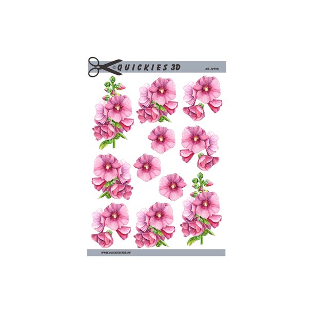 3D klippeark - Blomster. Flotte pink stokroser