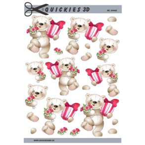 3D klippeark - Brnemotiver, Den sdeste bamse med gave og blomster
