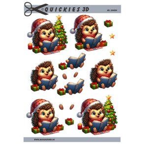 3D klippeark - Jul, Nuttet pindsvin m/nissehue l�ser julehistorier