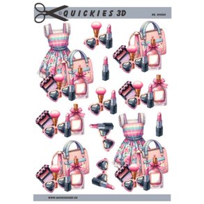 3D klippeark - Tj & Sko, Blomstret kjole, taske , solbriller og sminke