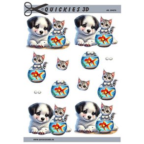 3D klippeark - nuttet hundehvalp & kattekilling passer guldfisk
