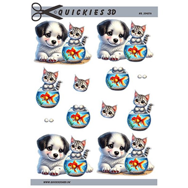3D klippeark - nuttet hundehvalp &amp; kattekilling passer guldfisk