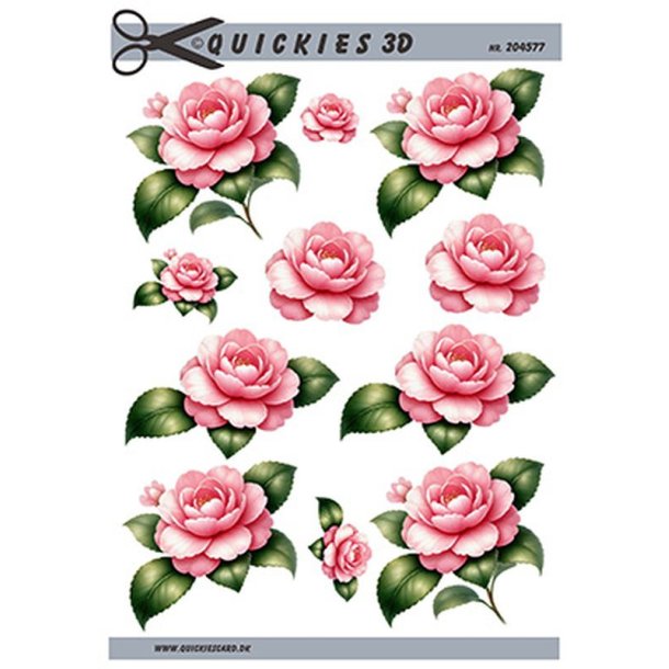 3D klippeark - Blomster. Smuk lyserd rose