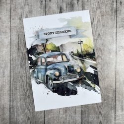 3D klippeark - Veteranbil p vej i flot "akvarel stil"