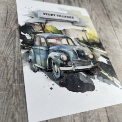 3D klippeark - Veteranbil p vej i flot "akvarel stil"