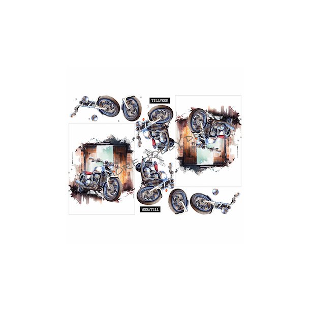 3D klippeark - Flot bl motorcykel