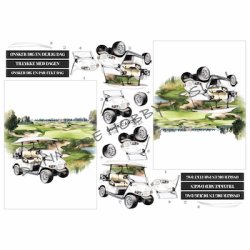 3D klippeark - Golf, golfvogn &amp; golfbane i smuk "akvarel stil"