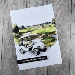 3D klippeark - Golf, golfvogn &amp; golfbane i smuk "akvarel stil"