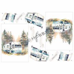 3D klippeark - Campingvogn i skoven i smuk "akvarel stil"