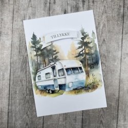 3D klippeark - Campingvogn i skoven i smuk "akvarel stil"