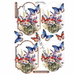 3D klippeark - Ramme m/blomstereng & sommerfugle