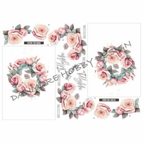 3D klippeark - Smuk krans med lyser�de roser og forskellige tillykke tekster