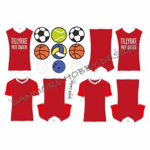 3D klippeark - Sports T-shirt i de danske farver & forskellige bolde