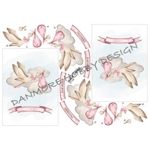 3D klippeark - Baby & barned�b, Stork med lyser�d bylt