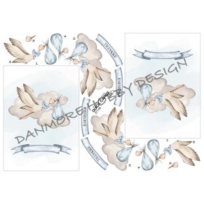 3D klippeark - Baby & barned�b, Stork med lysebl� bylt