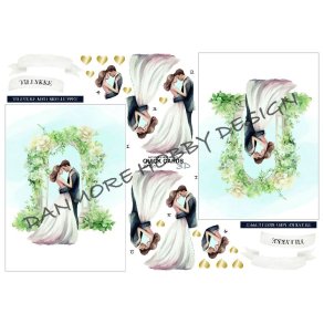 3D klippeark - Bryllup, Brudepar ved pergola