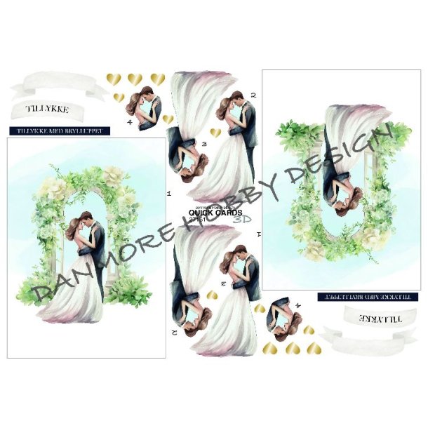 3D klippeark - Bryllup, Brudepar ved pergola