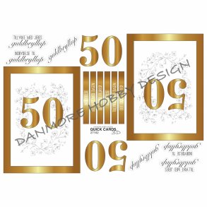 3D klippeark - Guldbryllup/50 rs dag, Invitation/Tillykke motiv til kort
