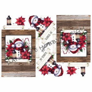 3D klippeark - Jul; Snemand m/lanterne & julestjerner