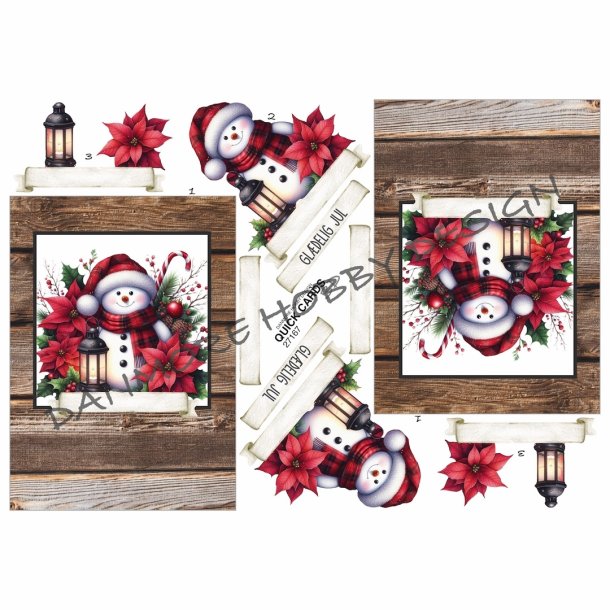 3D klippeark - Jul; Snemand m/lanterne &amp; julestjerner