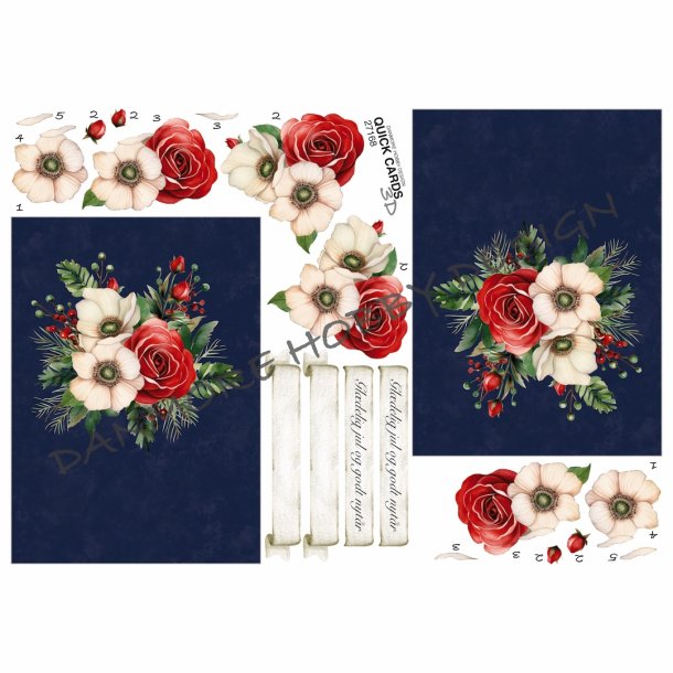 3D klippeark - Jul; Smukke juleblomster p mrk baggrund