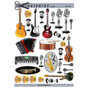 Klippeark - Musikinstrumenter; guitar, harmonika, tromme, violin, saxofon etc.