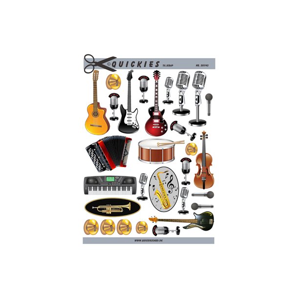 Klippeark - Musikinstrumenter; guitar, harmonika, tromme, violin, saxofon etc.