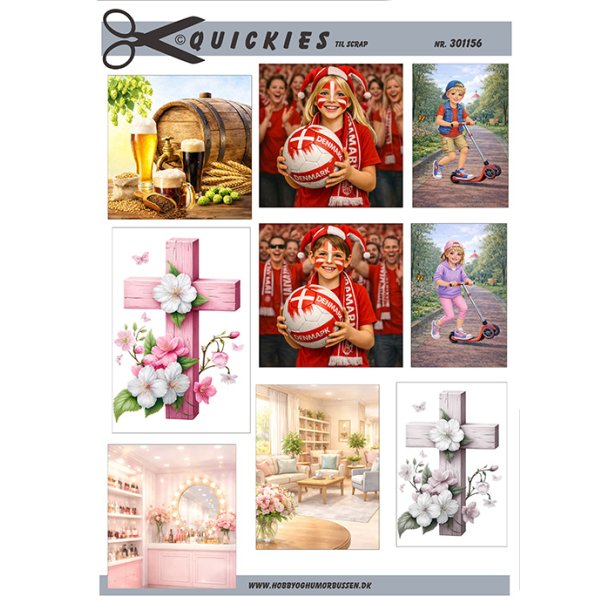 Klippeark - 9 sm� motiver til scrap; �l, fodbold, b�rn, kors, kondolance