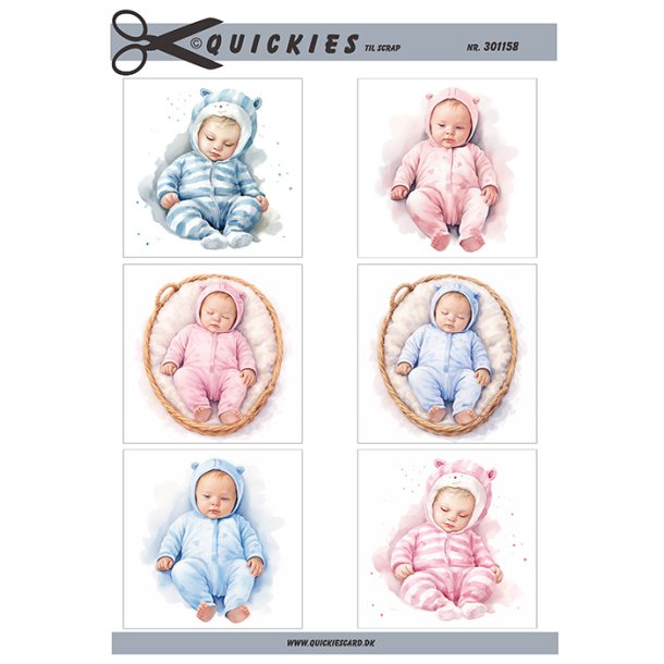 Klippeark - 6 motiver til scrap; lyser�de og lysebl� babyer