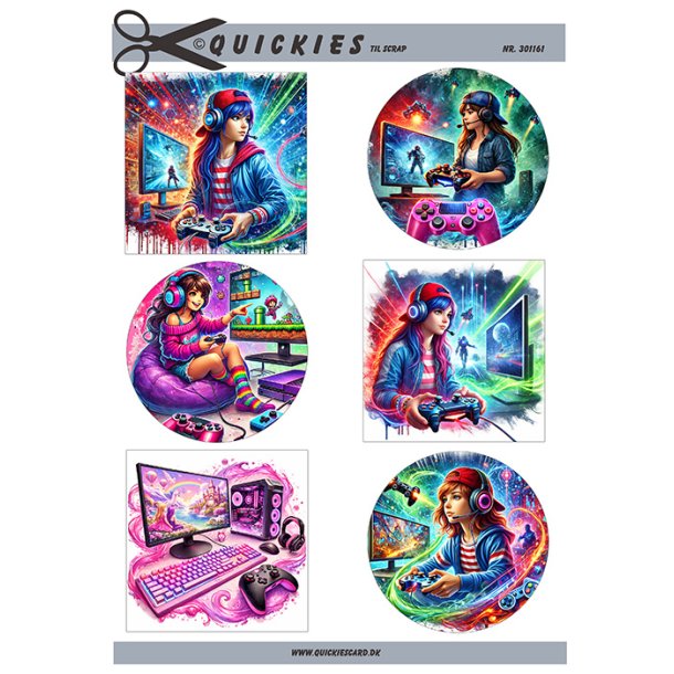 Klippeark - 6 sm� motiver med gamer piger 