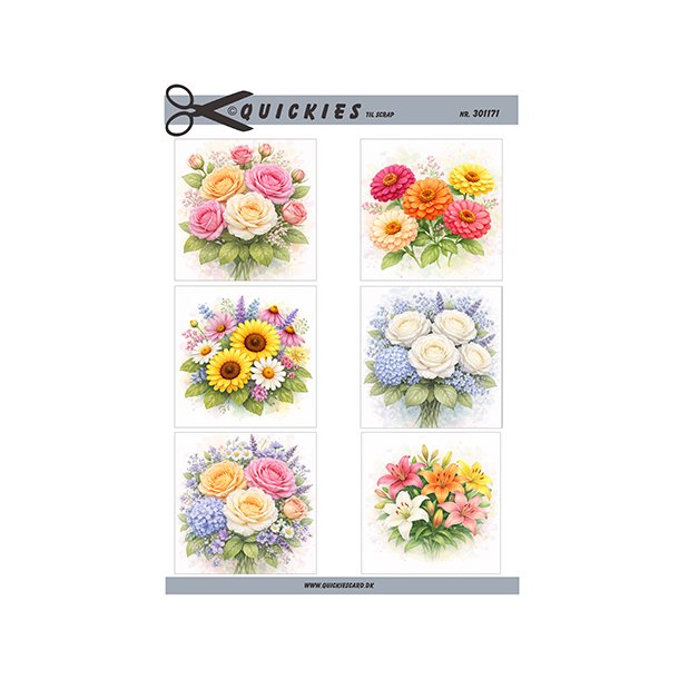 Klippeark - 6 motiver til scrap; smukke blomster buketter