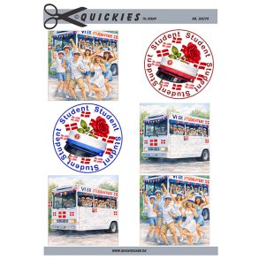 Klippeark - 6 motiver til scrap; Studenter p� studenterk�rsel & 1 r�d og 1 bl� hue
