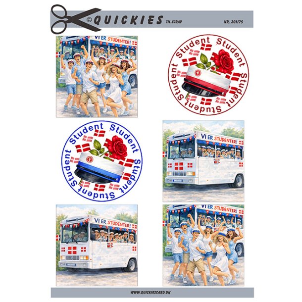 Klippeark - 6 motiver til scrap; Studenter p� studenterk�rsel &amp; 1 r�d og 1 bl� hue