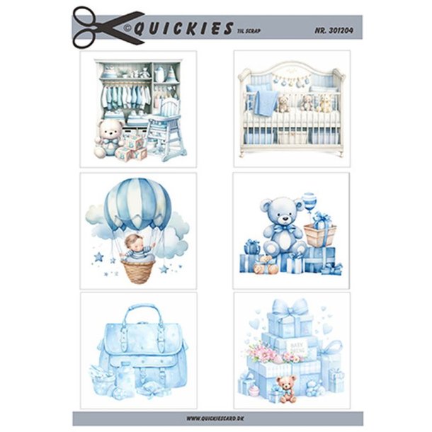 Klippeark - 6 motiver til scrap; Lysebl� baby motiver