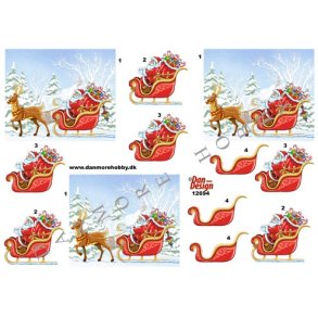 3D klippeark - Jul, Julemanden & Rudolf p� vej med gaver 
