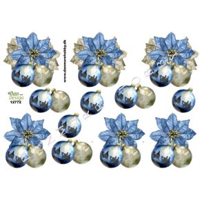 3D klippeark - Jul, bl� julestjerne & julekugler