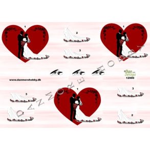 3D ark - Bryllup, brudepar i hjerte til 3 kort