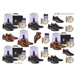 3D klippeark - Herretj, blanke sko, mobil, ur & taske