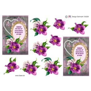 3D klippeark - Blomster, 2 smukke motiver m/tekst