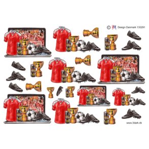 3D klippeark - Fodbold, Landskamp p� TV, pokal & fodboldudstyr
