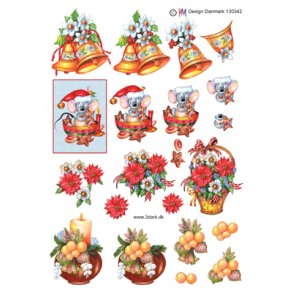 3D klippeark - Jul, sm julemotiver m/juleklokker, mus & dekorationer