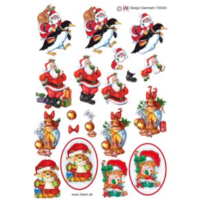 3D klippeark - Jul, sm sde julemotiver m/julemnd, bamser & lanterne