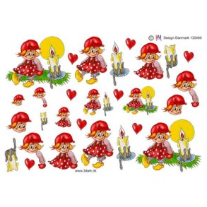 3D klippeark - Jul, Polkanissepige p� grangren m/julelys